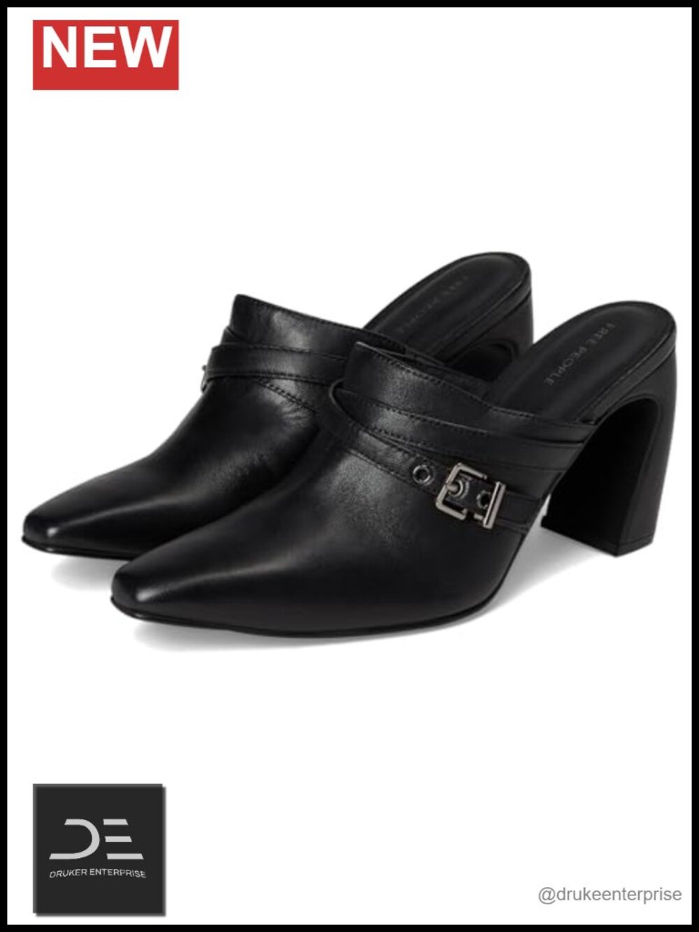 Women's Leather Heeled Mules Slip-On Buckle Snip Toe Dress Shoes